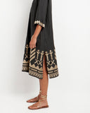 Kori V Neck Dress Feathers in Charcoal Gold