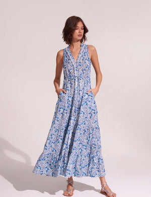 Poupette St Barth Nana Long Dress in Blue Jonquille