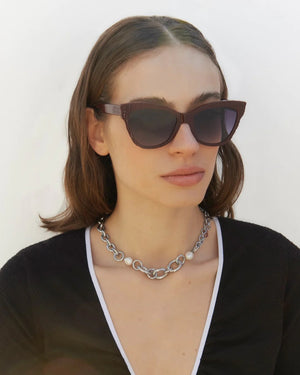 For Arts Sake Crocodile Sunglasses in Burgundy