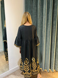 Kori Feather Midi Dress in Charcoal Gold