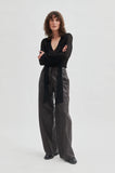 Second Female Letho Wide Leather Trousers in Brown