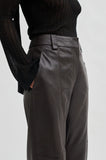 Second Female Letho Wide Leather Trousers in Brown