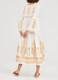 Kori Classic Feather Midi Dress in White Gold