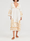 Kori Classic Feather Midi Dress in White Gold