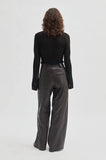 Second Female Letho Wide Leather Trousers in Brown