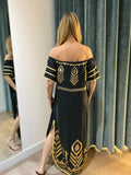 Kori Strapless Feather Midi Dress in Charcoal Gold
