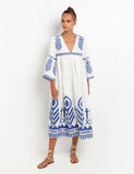 Kori Classic Feather Midi Dress in White Blue